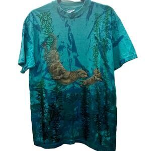 Vintage 90s Otters and Seaweed Wraparound AOP Single Stitch Shirt Adult Large